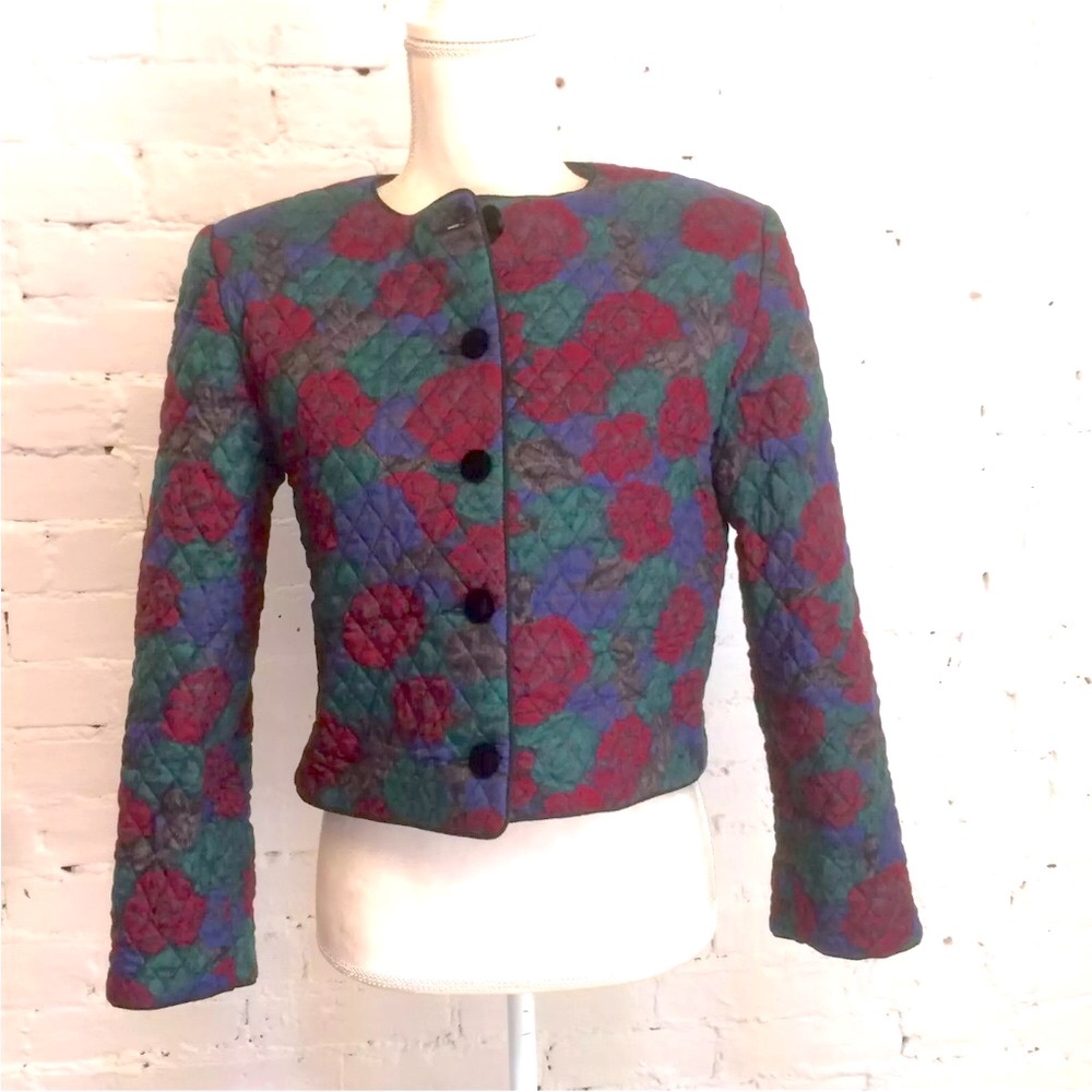 Allen Solly vtg 90s cropped quilted jacket floral size 6 cottagecore